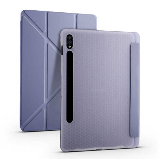 Galaxy Tab S7 Plus T970 Kılıf Zore Tri Folding Kalem Bölmeli Standlı Kılıf Mor