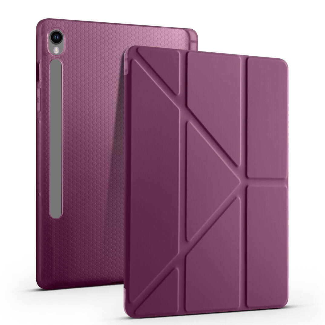 Galaxy Tab S9 FE Kılıf Zore Tri Folding Kalem Bölmeli Standlı Kılıf - 1