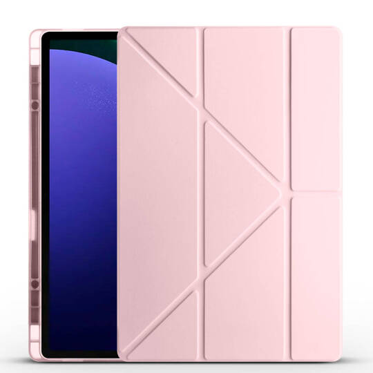 Galaxy Tab S9 Ultra Kılıf Zore Tri Folding Kalem Bölmeli Standlı Kılıf Rose Gold