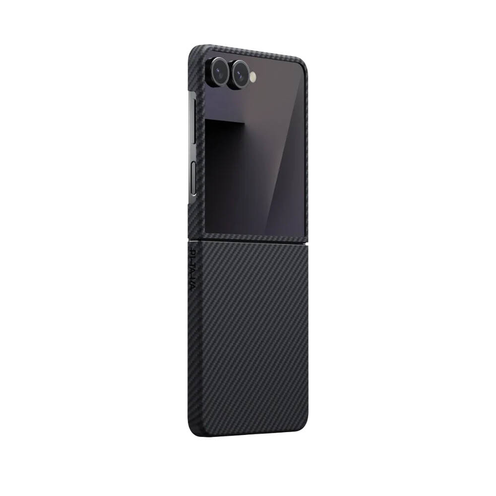 Galaxy Z Flip 7 Kılıf M-safe Şarj Özellikli 600D Aramid Karbon Fiber Pitaka Ultra-Slim Classic Serisi Black-Grey Twill Kapak - 2
