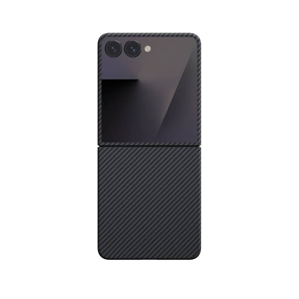 Galaxy Z Flip 7 Kılıf M-safe Şarj Özellikli 600D Aramid Karbon Fiber Pitaka Ultra-Slim Classic Serisi Black-Grey Twill Kapak - 3