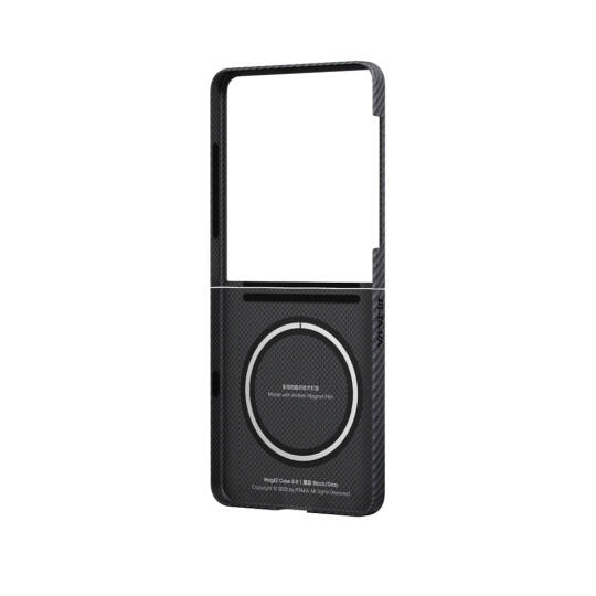 Galaxy Z Flip 7 Kılıf M-safe Şarj Özellikli 600D Aramid Karbon Fiber Pitaka Ultra-Slim Classic Serisi Black-Grey Twill Kapak - 4
