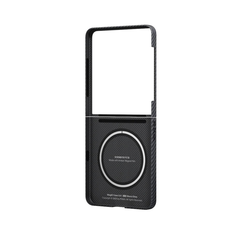 Galaxy Z Flip 7 Kılıf M-safe Şarj Özellikli 600D Aramid Karbon Fiber Pitaka Ultra-Slim Classic Serisi Black-Grey Twill Kapak - 4