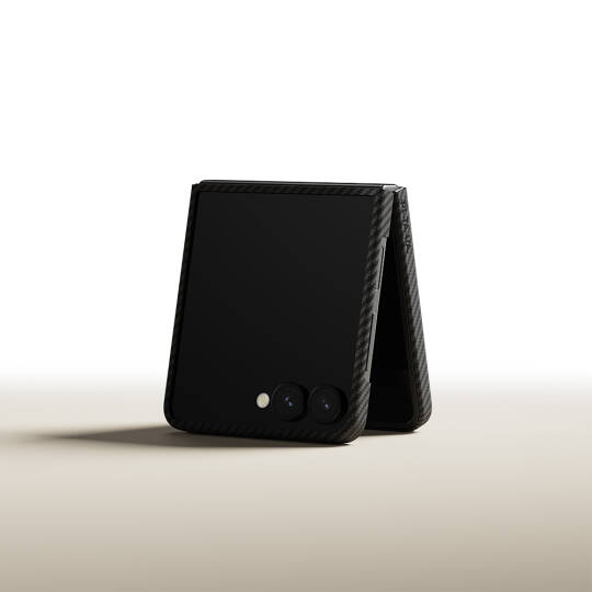 Galaxy Z Flip 7 Kılıf M-safe Şarj Özellikli 600D Aramid Karbon Fiber Pitaka Ultra-Slim Classic Serisi Black-Grey Twill Kapak - 7