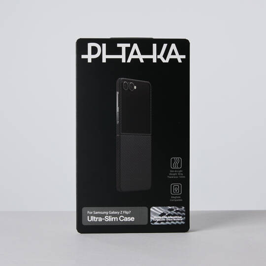 Galaxy Z Flip 7 Kılıf M-safe Şarj Özellikli 600D Aramid Karbon Fiber Pitaka Ultra-Slim Classic Serisi Black-Grey Twill Kapak - 12