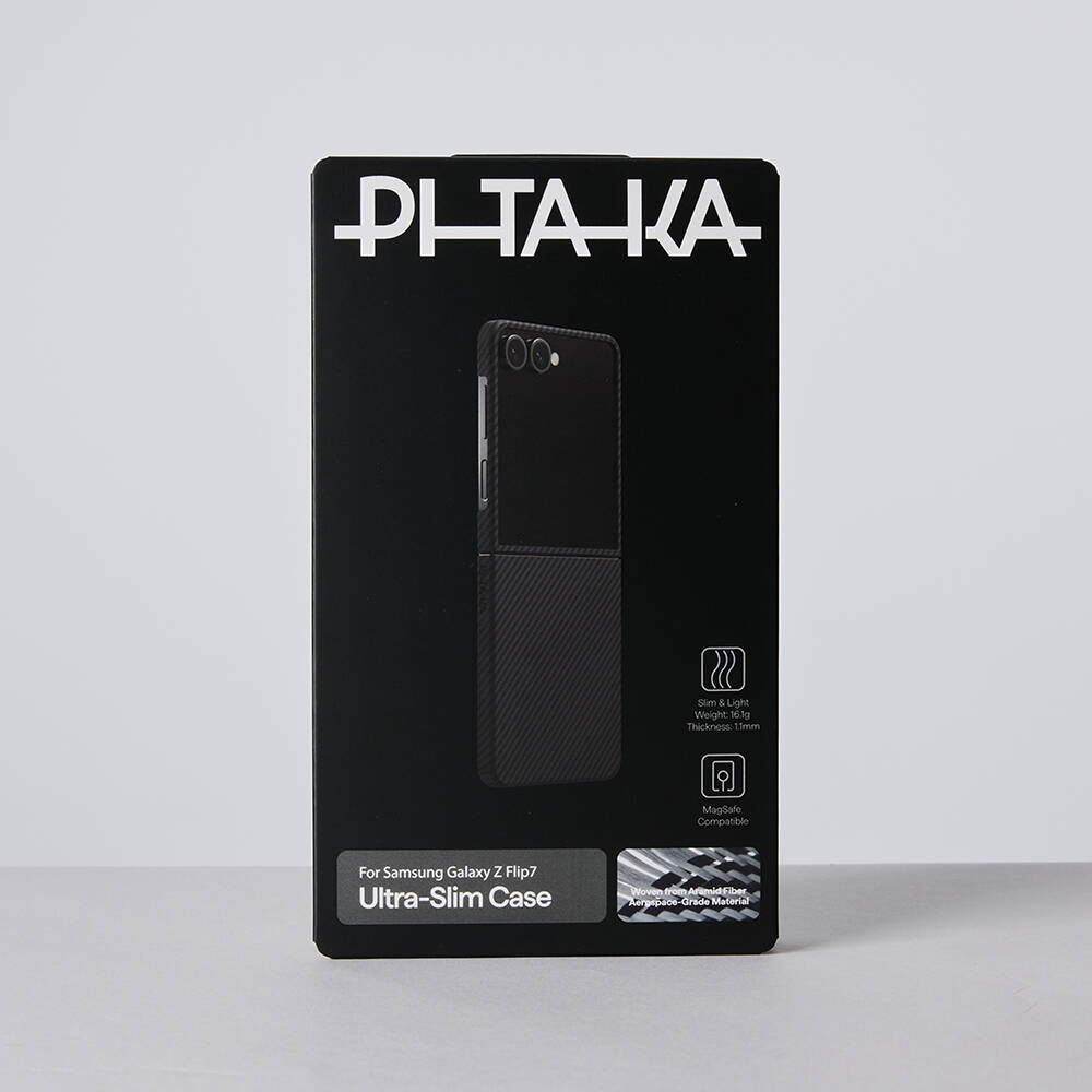 Galaxy Z Flip 7 Kılıf M-safe Şarj Özellikli 600D Aramid Karbon Fiber Pitaka Ultra-Slim Classic Serisi Black-Grey Twill Kapak - 12