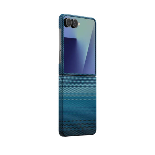 Galaxy Z Flip 7 Kılıf M-safe Şarj Özellikli Aramid Karbon Fiber Pitaka Tactile Woven Sunset-Moonrise Serisi Kapak - 3