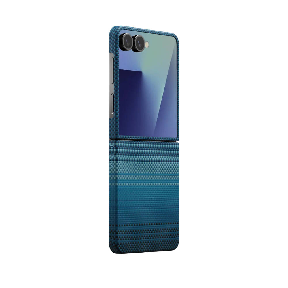 Galaxy Z Flip 7 Kılıf M-safe Şarj Özellikli Aramid Karbon Fiber Pitaka Tactile Woven Sunset-Moonrise Serisi Kapak - 3