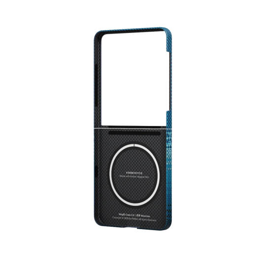 Galaxy Z Flip 7 Kılıf M-safe Şarj Özellikli Aramid Karbon Fiber Pitaka Tactile Woven Sunset-Moonrise Serisi Kapak - 5
