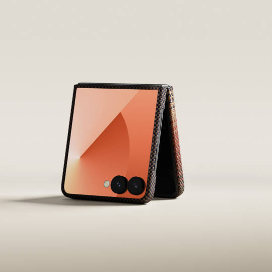 Galaxy Z Flip 7 Kılıf M-safe Şarj Özellikli Aramid Karbon Fiber Pitaka Tactile Woven Sunset-Moonrise Serisi Kapak - 7