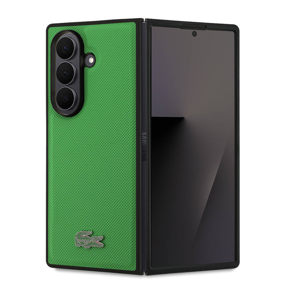 Galaxy Z Fold 7 Kılıf Lacoste Orjinal Lisanslı M-safe Şarj Özellikli Pike Desenli Arka Yüzey İkonik Timsah Metal Logolu Kapak - 3