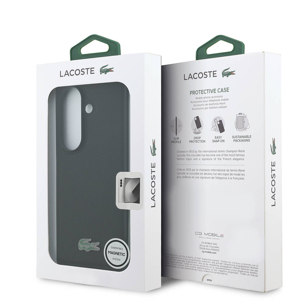 Galaxy Z Fold 7 Kılıf Lacoste Orjinal Lisanslı M-safe Şarj Özellikli Pike Desenli Arka Yüzey İkonik Timsah Metal Logolu Kapak - 17