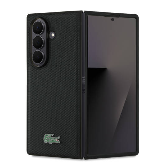 Galaxy Z Fold 7 Kılıf Lacoste Orjinal Lisanslı M-safe Şarj Özellikli Pike Desenli Arka Yüzey İkonik Timsah Metal Logolu Kapak