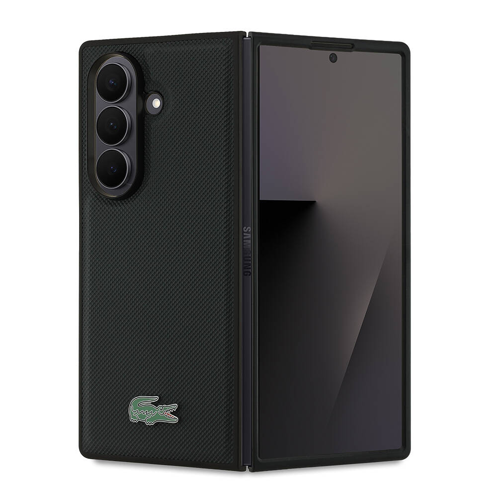 Galaxy Z Fold 7 Kılıf Lacoste Orjinal Lisanslı M-safe Şarj Özellikli Pike Desenli Arka Yüzey İkonik Timsah Metal Logolu Kapak - 1