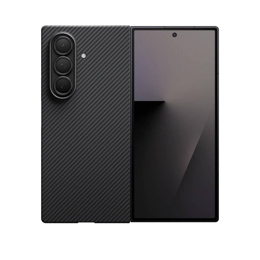 Galaxy Z Fold 7 Kılıf M-safe Şarj Özellikli 600D Aramid Karbon Fiber Pitaka Ultra-Slim Classic Serisi Black-Grey Twill Kapak - 3