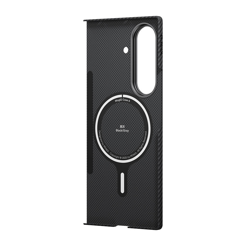 Galaxy Z Fold 7 Kılıf M-safe Şarj Özellikli 600D Aramid Karbon Fiber Pitaka Ultra-Slim Classic Serisi Black-Grey Twill Kapak - 4