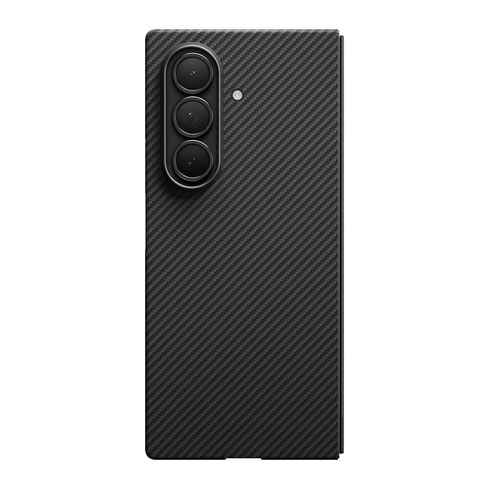 Galaxy Z Fold 7 Kılıf M-safe Şarj Özellikli 600D Aramid Karbon Fiber Pitaka Ultra-Slim Classic Serisi Black-Grey Twill Kapak - 5