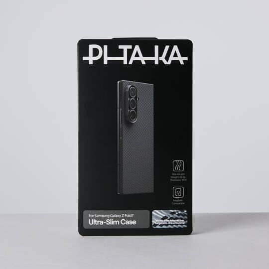 Galaxy Z Fold 7 Kılıf M-safe Şarj Özellikli 600D Aramid Karbon Fiber Pitaka Ultra-Slim Classic Serisi Black-Grey Twill Kapak - 14