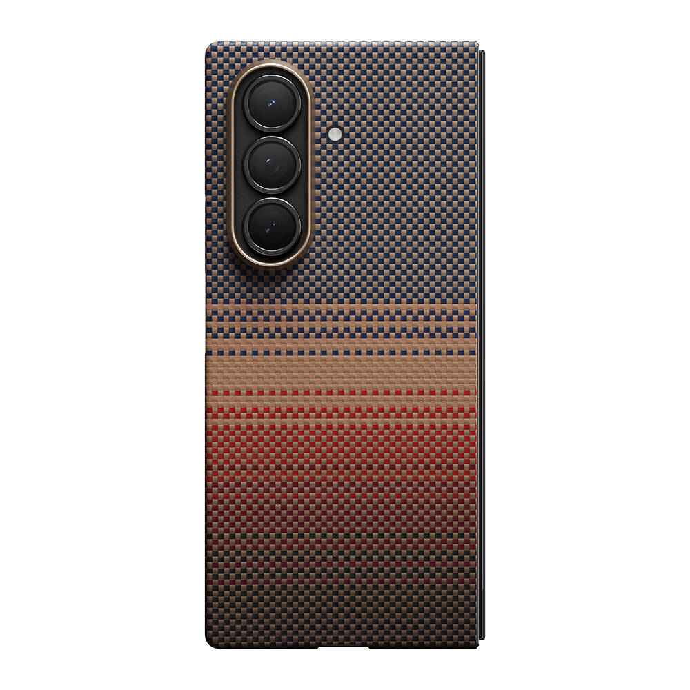 Galaxy Z Fold 7 Kılıf M-safe Şarj Özellikli Aramid Karbon Fiber Pitaka Tactile Woven Sunset-Moonrise Serisi Kapak - 5