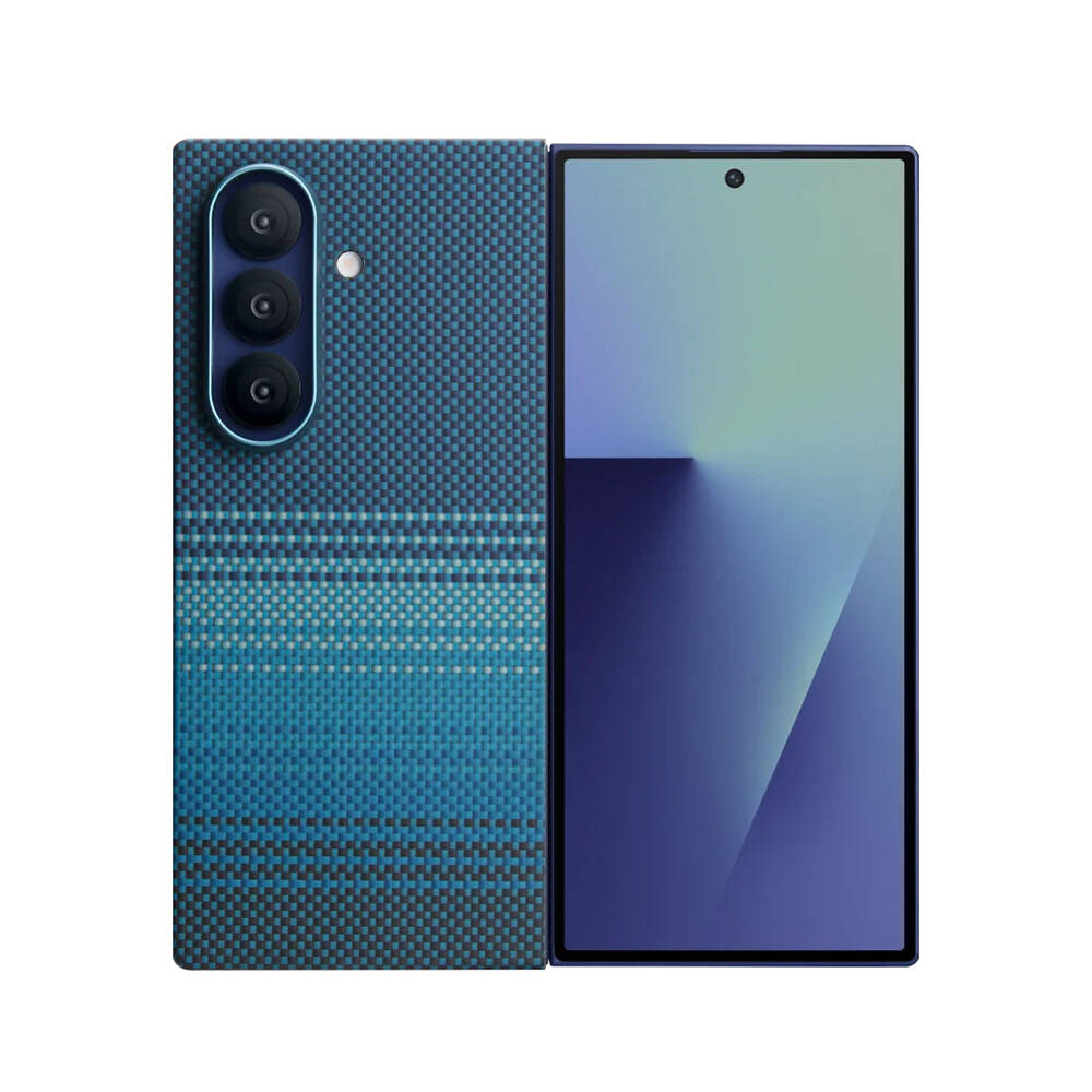 Galaxy Z Fold 7 Kılıf M-safe Şarj Özellikli Aramid Karbon Fiber Pitaka Tactile Woven Sunset-Moonrise Serisi Kapak - 11