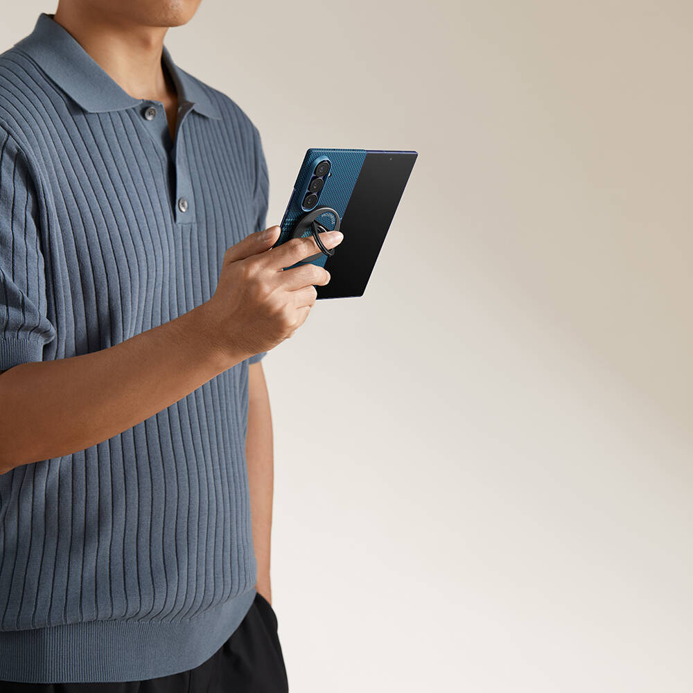 Galaxy Z Fold 7 Kılıf M-safe Şarj Özellikli Aramid Karbon Fiber Pitaka Tactile Woven Sunset-Moonrise Serisi Kapak - 16