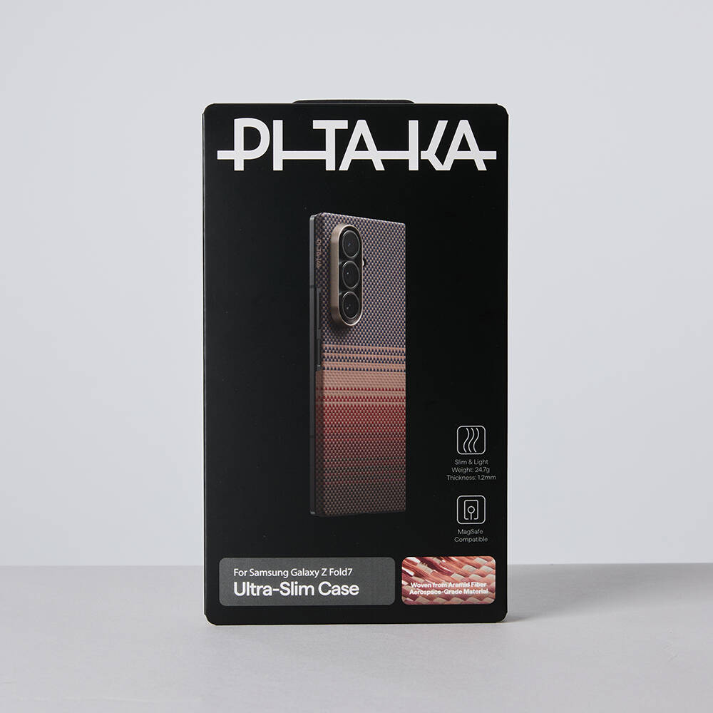 Galaxy Z Fold 7 Kılıf M-safe Şarj Özellikli Aramid Karbon Fiber Pitaka Tactile Woven Sunset-Moonrise Serisi Kapak - 19
