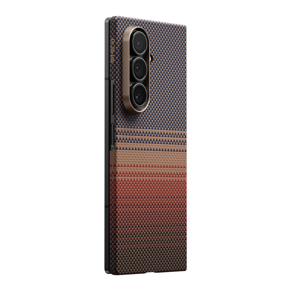 Galaxy Z Fold 7 Kılıf M-safe Şarj Özellikli Aramid Karbon Fiber Pitaka Tactile Woven Sunset-Moonrise Serisi Kapak - 1