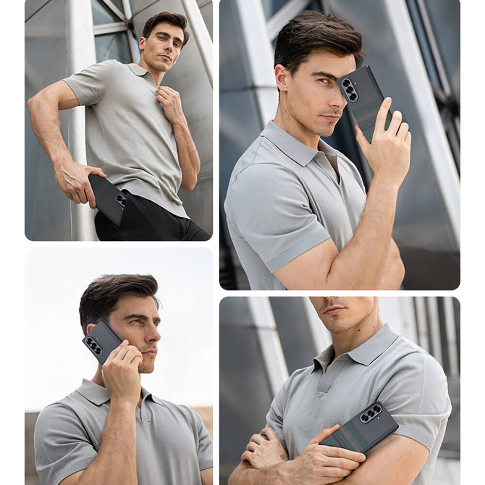 Galaxy Z Fold 7 Kılıf M-safe Şarj Özellikli Karbon Fiber Tasarımlı Benks Aurora ArmorAir Kevlar Kapak - 3