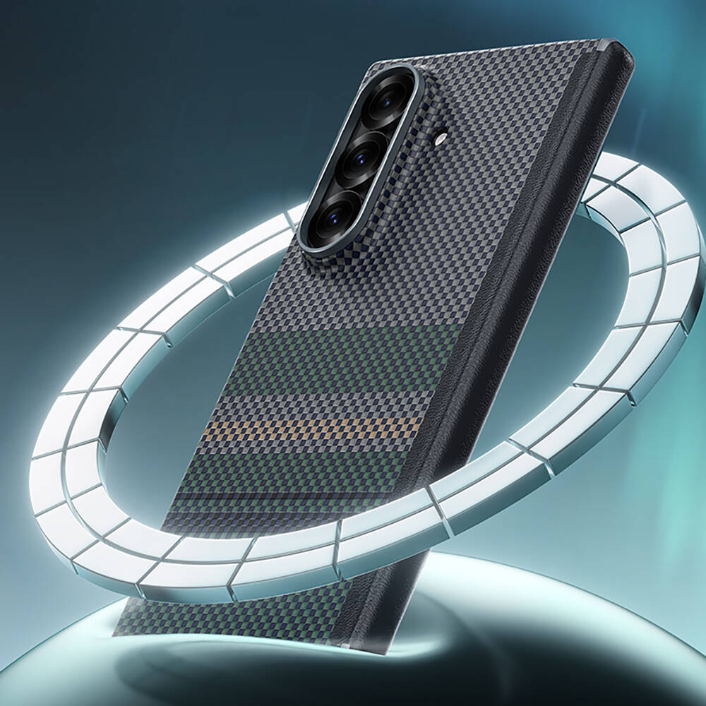 Galaxy Z Fold 7 Kılıf M-safe Şarj Özellikli Karbon Fiber Tasarımlı Benks Aurora ArmorAir Kevlar Kapak - 8