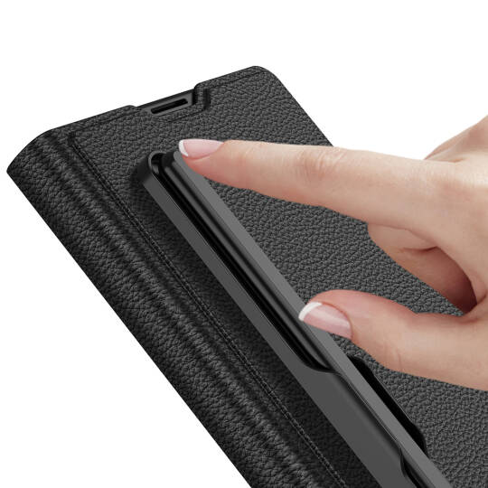 Galaxy Z Fold 7 Suni Deri Tasarımlı Kalem Bölmeli Zore Kıpta Kartlıklı Standlı Kapak - 4