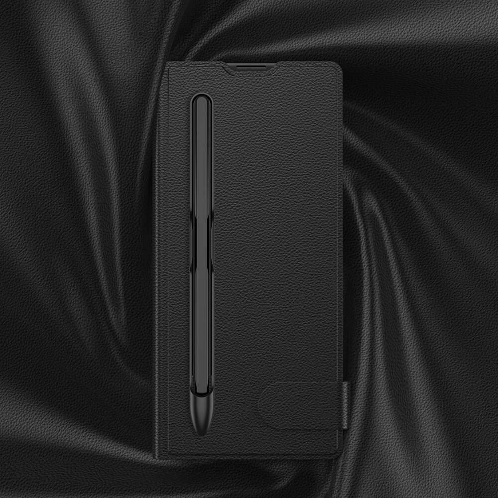 Galaxy Z Fold 7 Suni Deri Tasarımlı Kalem Bölmeli Zore Kıpta Kartlıklı Standlı Kapak - 5