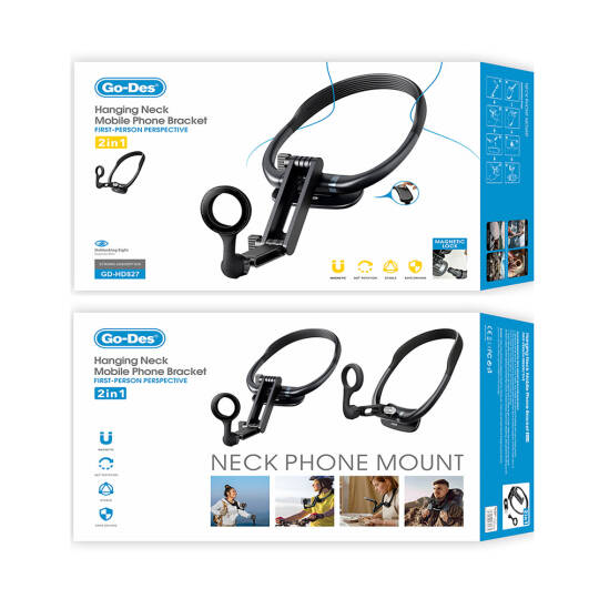 Go Des GD-HD827 2in1 Eller Serbest Magnetik Boyun Askılı Telefon Tutucu - 3