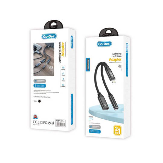 Go Des GD-UC076 3.5mm Jack Girişli Lightning 2in1 Şarj ve Ses Kablosu - 2