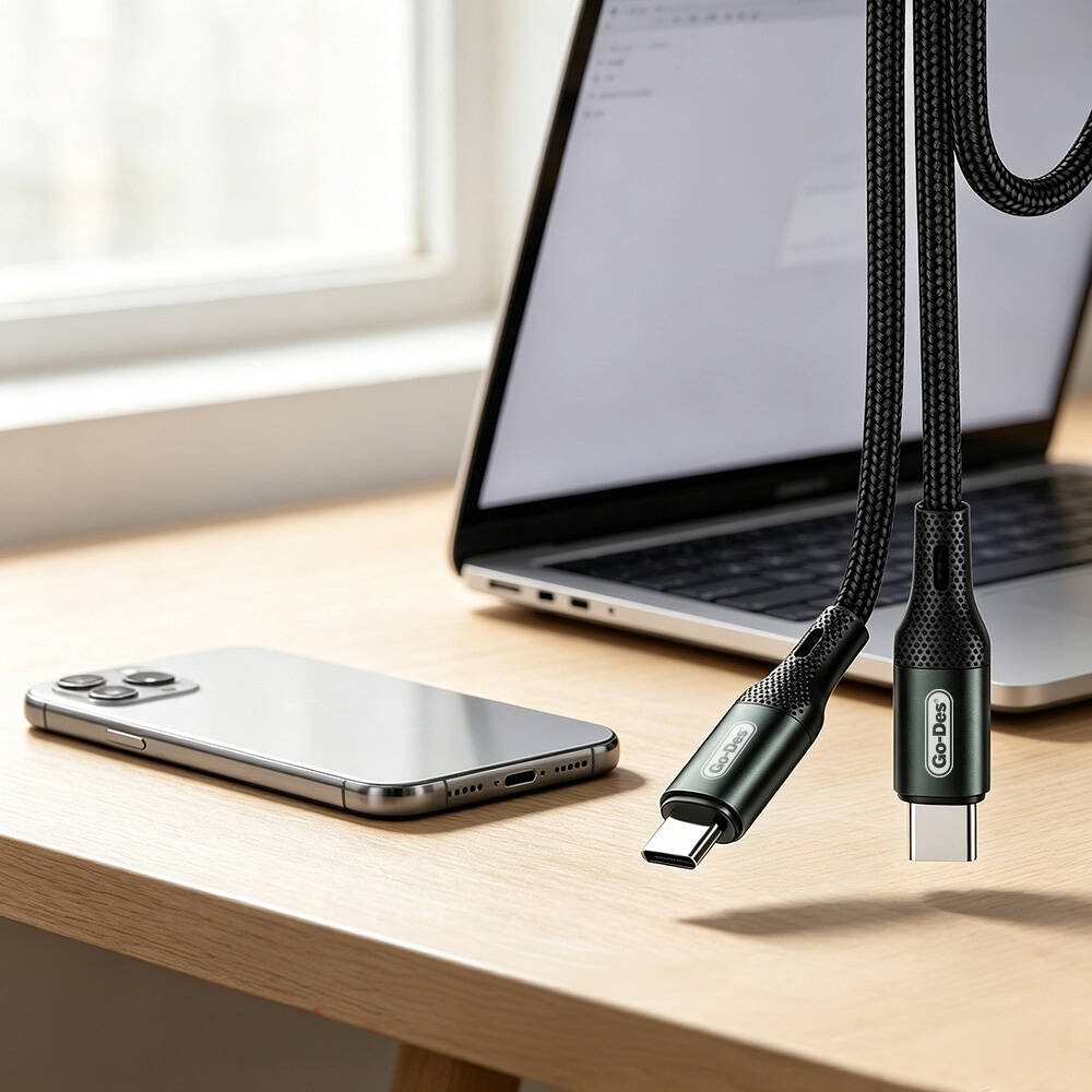 Go Des GD-UC575 Type-C to Type-C PD Örgü Tasarımlı Hızlı Şarj Özellikli Data ve Şarj Kablosu 40W 3M - 6