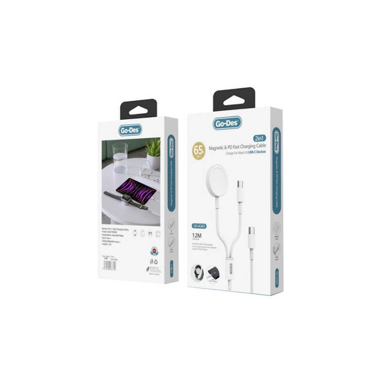 Go Des GD-UC603 2in1 Magnetik Wireless Type-C PD Hızlı Şarj Kablosu 65W 1.2M - 6