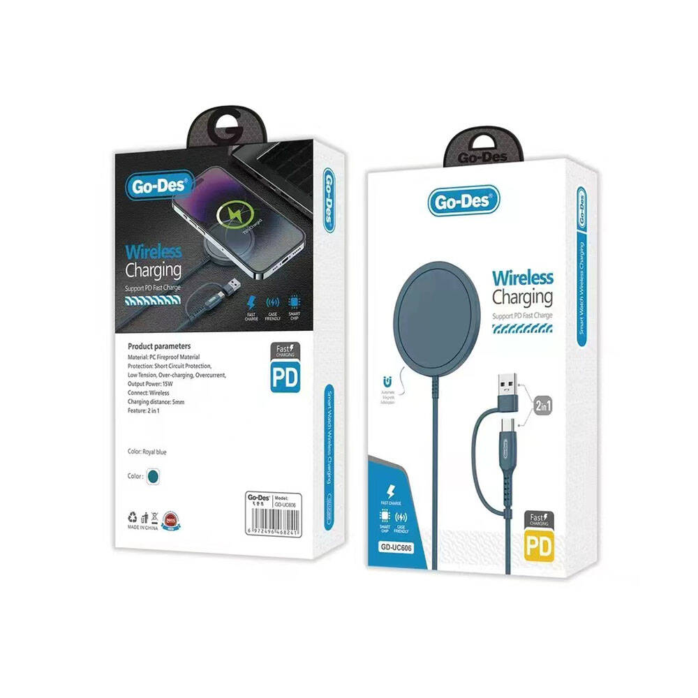 Go Des GD-UC606 2 in 1 Usb - PD M-safe Wireless Şarj Aleti 15W - 3
