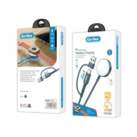 Go Des GD-UC608 Apple Watch Serisi Akıllı Saat Wireless 2 in 1 PD - Usb Hızlı Şarj Kablosu - 3