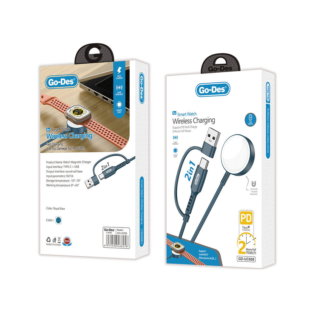 Go Des GD-UC608 Apple Watch Serisi Akıllı Saat Wireless 2 in 1 PD - Usb Hızlı Şarj Kablosu - 3