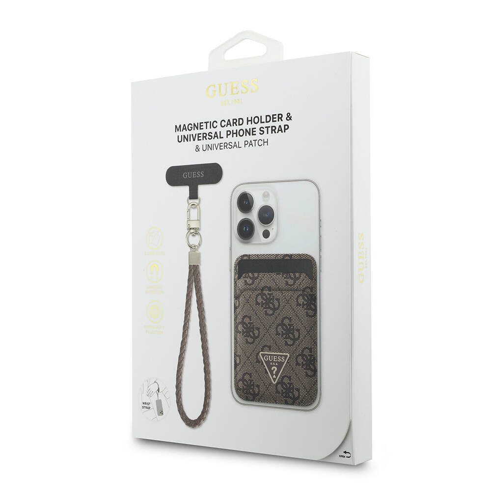 Guess Orjinal Lisanslı 2in1 Bilek Askı İpli 4G Desenli Metal Üçgen Logolu Magnetik Kartlık - 18