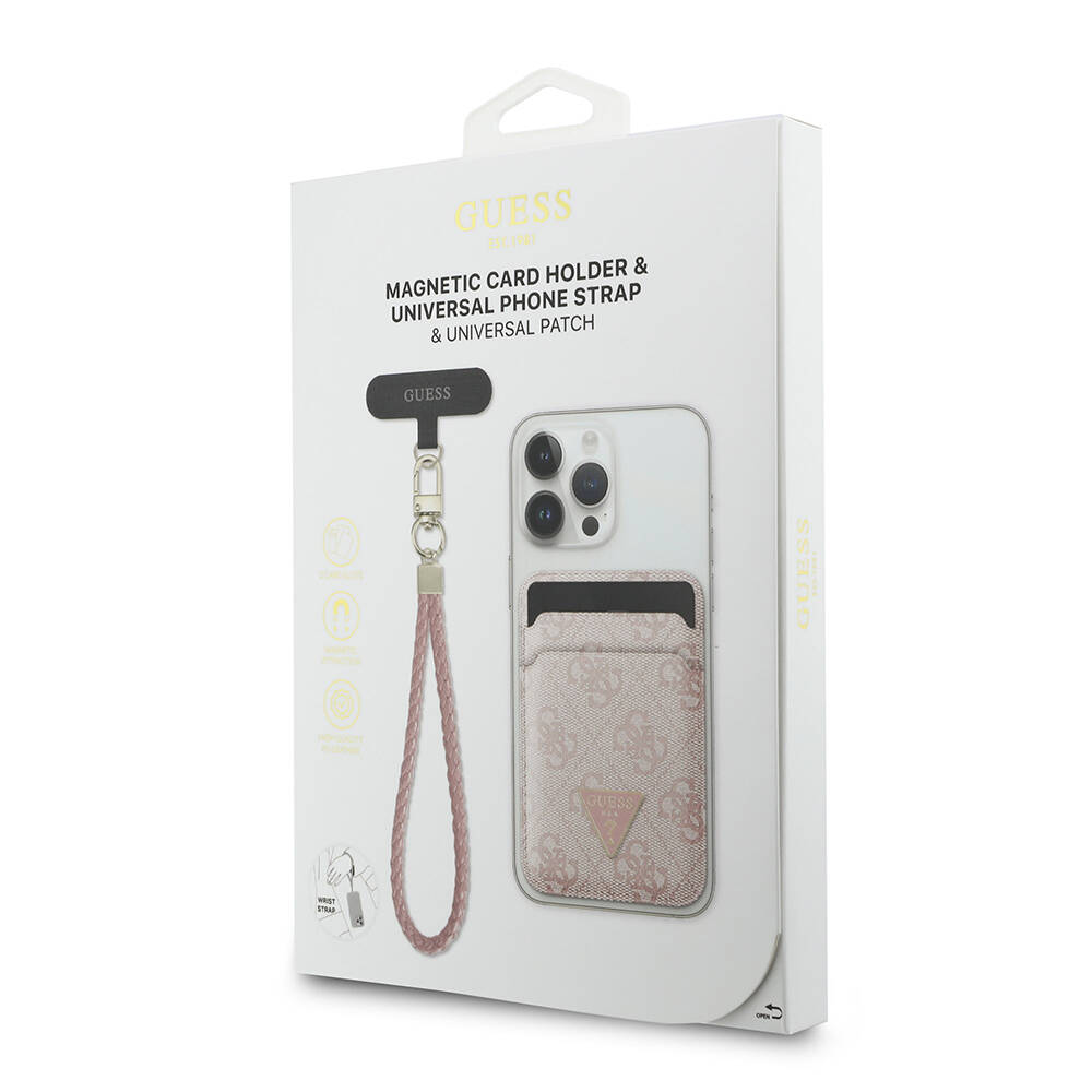 Guess Orjinal Lisanslı 2in1 Bilek Askı İpli 4G Desenli Metal Üçgen Logolu Magnetik Kartlık - 12