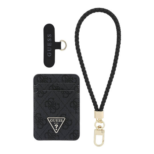 Guess Orjinal Lisanslı 2in1 Bilek Askı İpli 4G Desenli Metal Üçgen Logolu Magnetik Kartlık