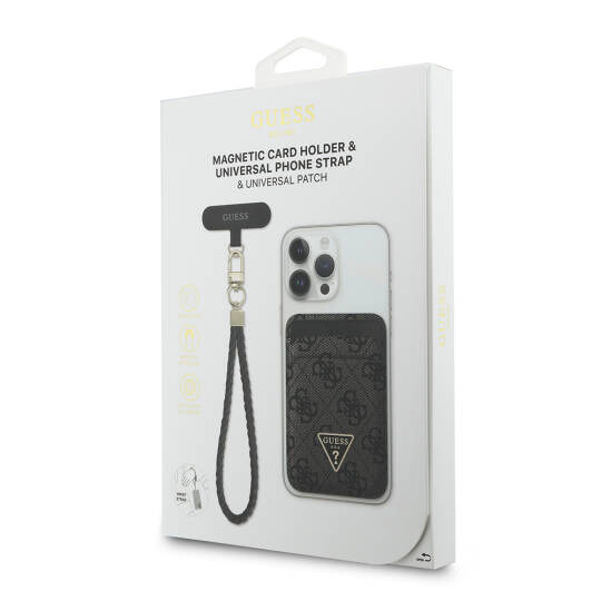 Guess Orjinal Lisanslı 2in1 Bilek Askı İpli 4G Desenli Metal Üçgen Logolu Magnetik Kartlık - 6