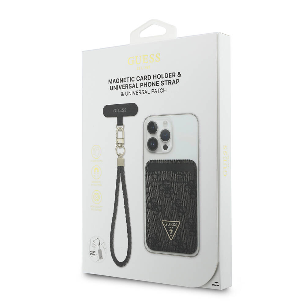 Guess Orjinal Lisanslı 2in1 Bilek Askı İpli 4G Desenli Metal Üçgen Logolu Magnetik Kartlık - 6