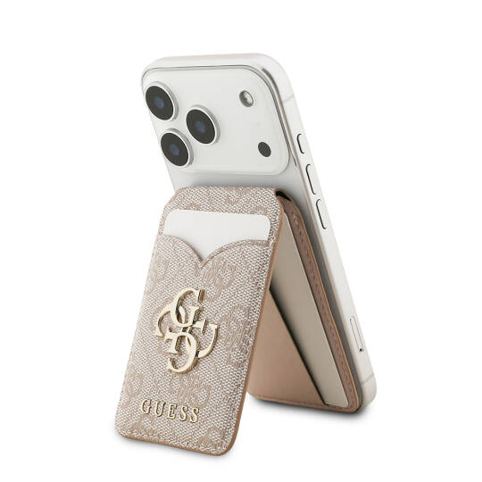 Guess Orjinal Lisanslı Aynalı Metal Büyük 4G Logolu Standlı Magnetik Kartlık Pembe