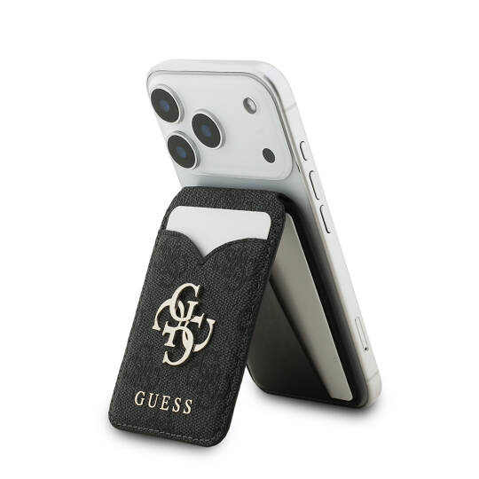 Guess Orjinal Lisanslı Aynalı Metal Büyük 4G Logolu Standlı Magnetik Kartlık Siyah