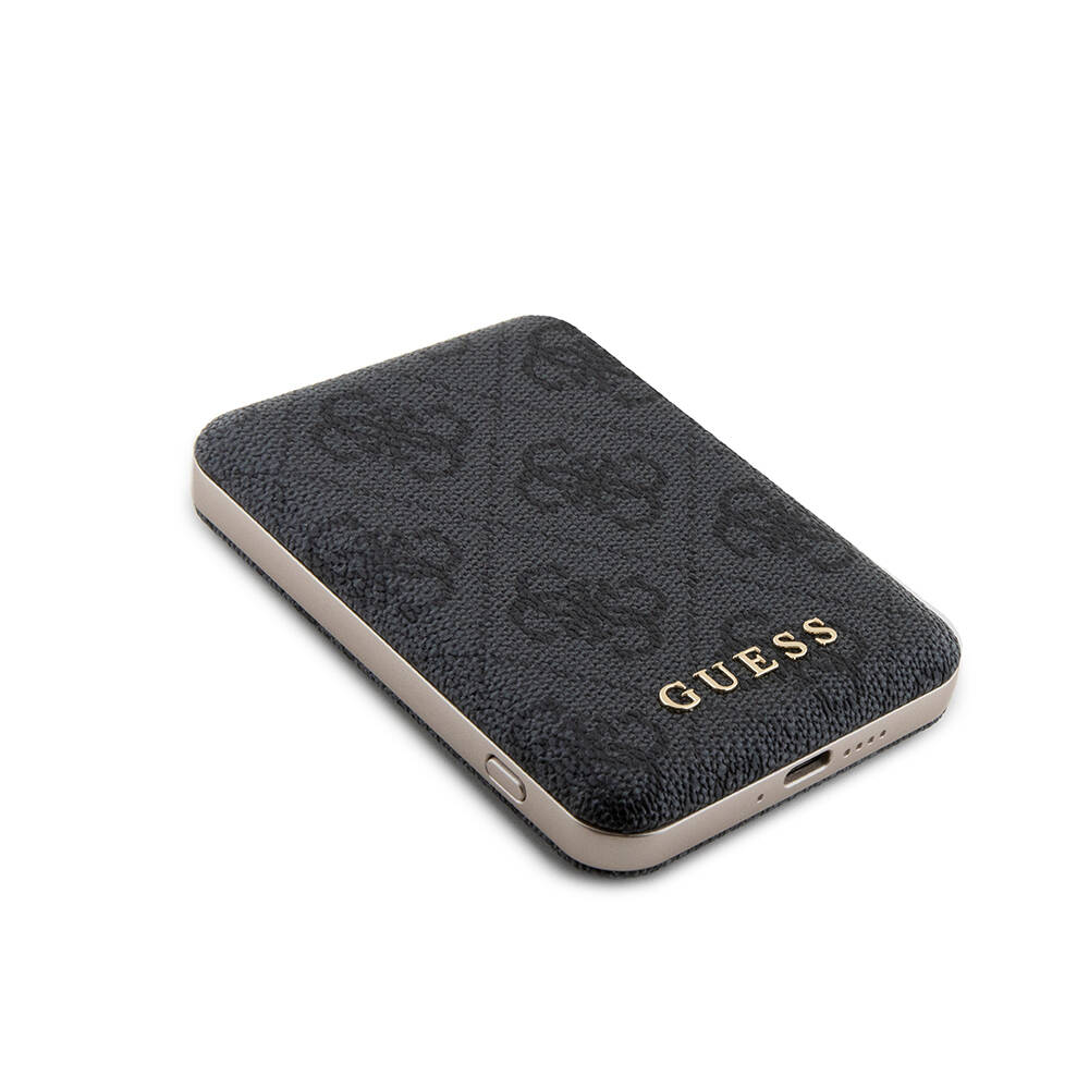 Guess Orjinal Lisanslı Dijital Led Göstergeli PU Deri 4G Desenli Metal Yazı Logolu Powerbank 5000mAh 15W - 7