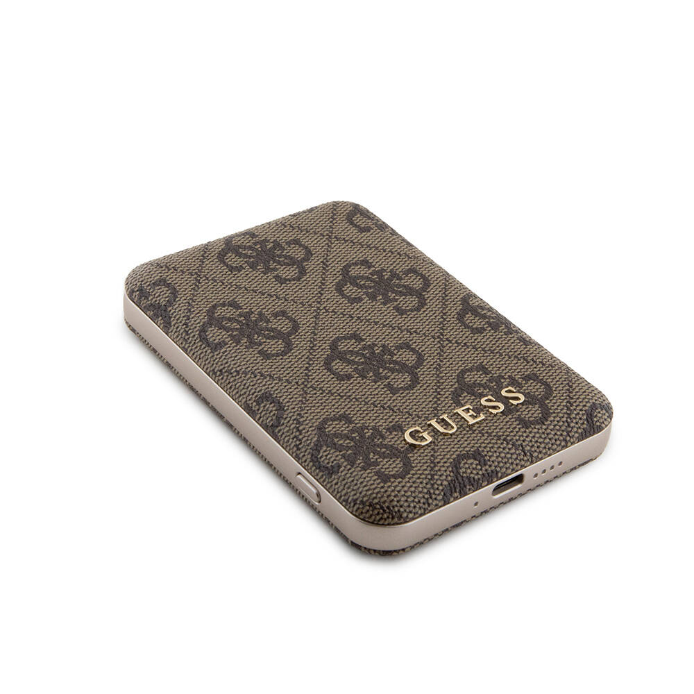 Guess Orjinal Lisanslı Dijital Led Göstergeli PU Deri 4G Desenli Metal Yazı Logolu Powerbank 5000mAh 15W - 9