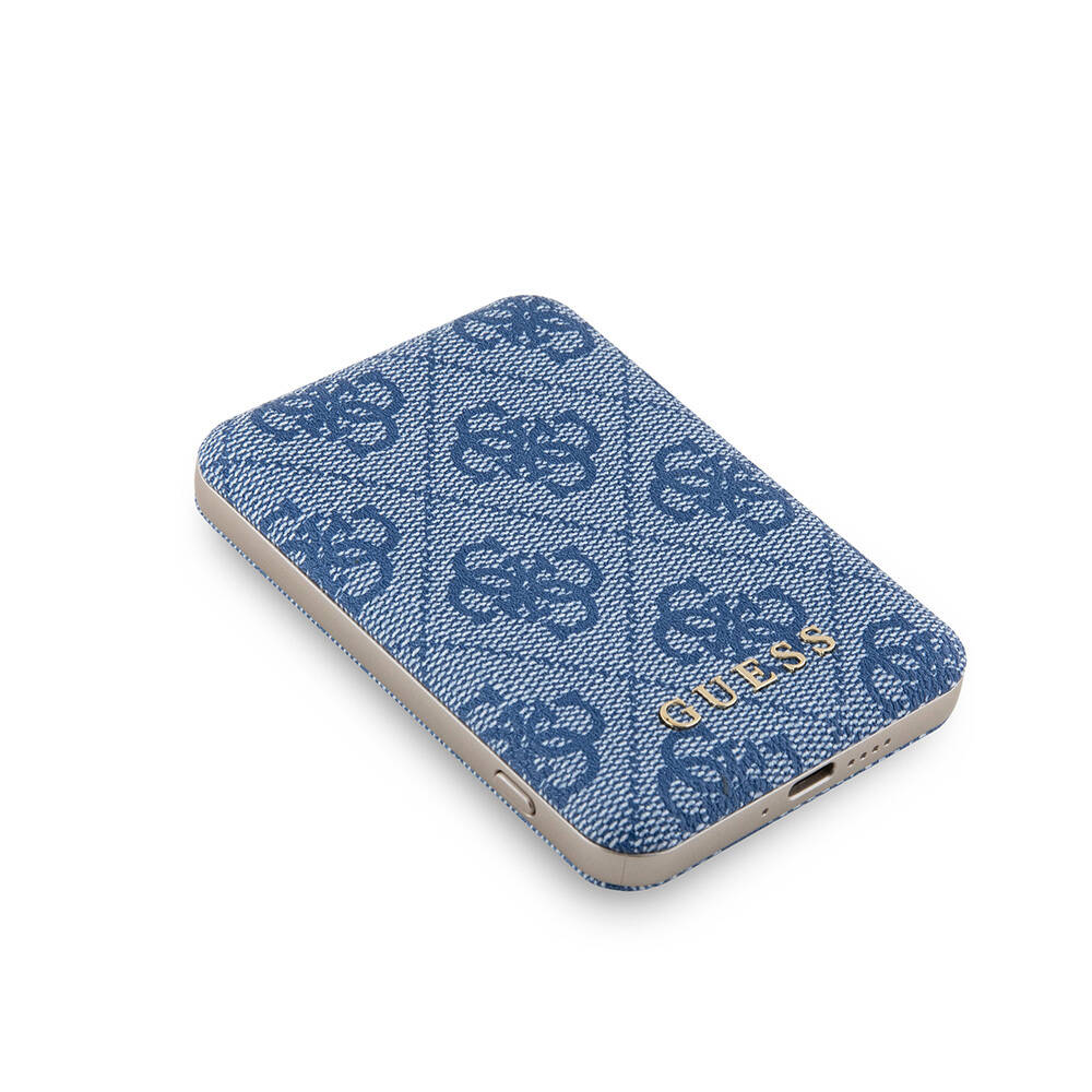 Guess Orjinal Lisanslı Dijital Led Göstergeli PU Deri 4G Desenli Metal Yazı Logolu Powerbank 5000mAh 15W - 12