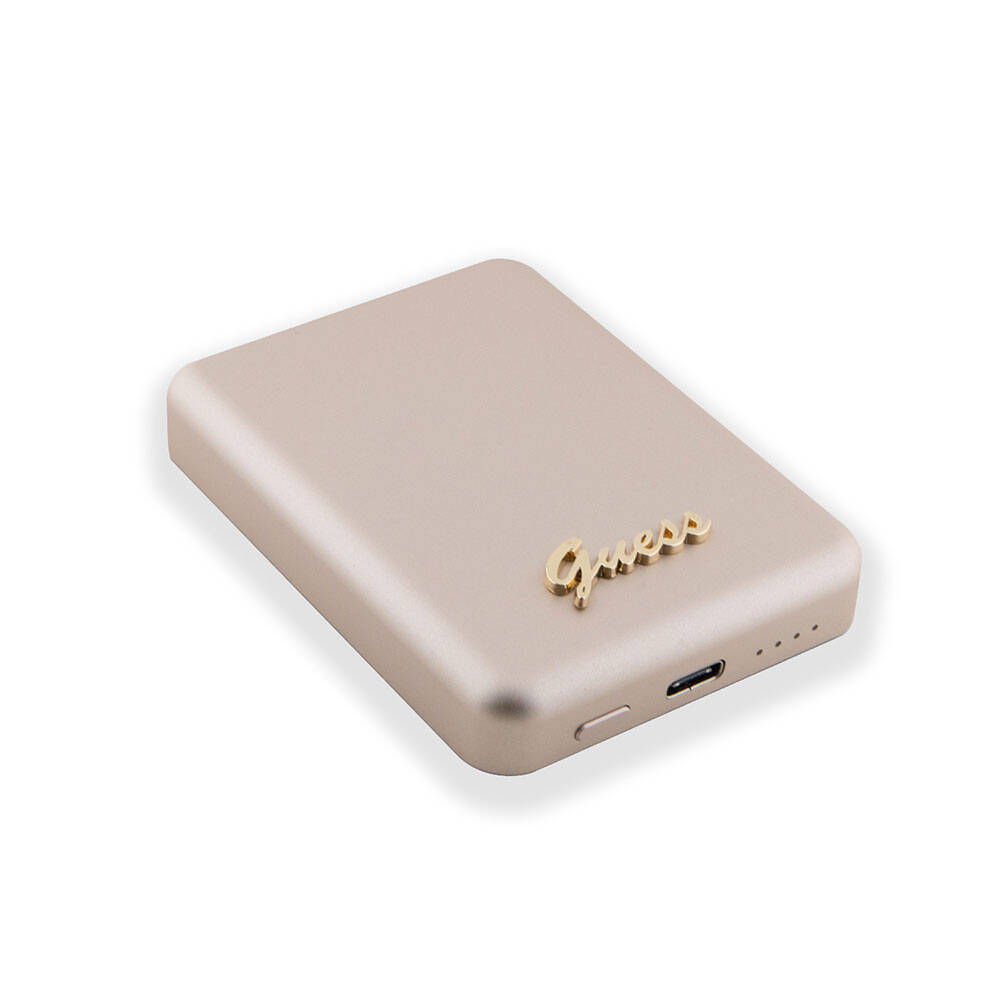 Guess Orjinal Lisanslı M-safe Şarj Özellikli Metal Yazı Logolu Powerbank 5000mAh 15W - 8