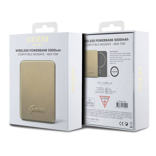 Guess Orjinal Lisanslı M-safe Şarj Özellikli Metal Yazı Logolu Powerbank 5000mAh 15W - 9
